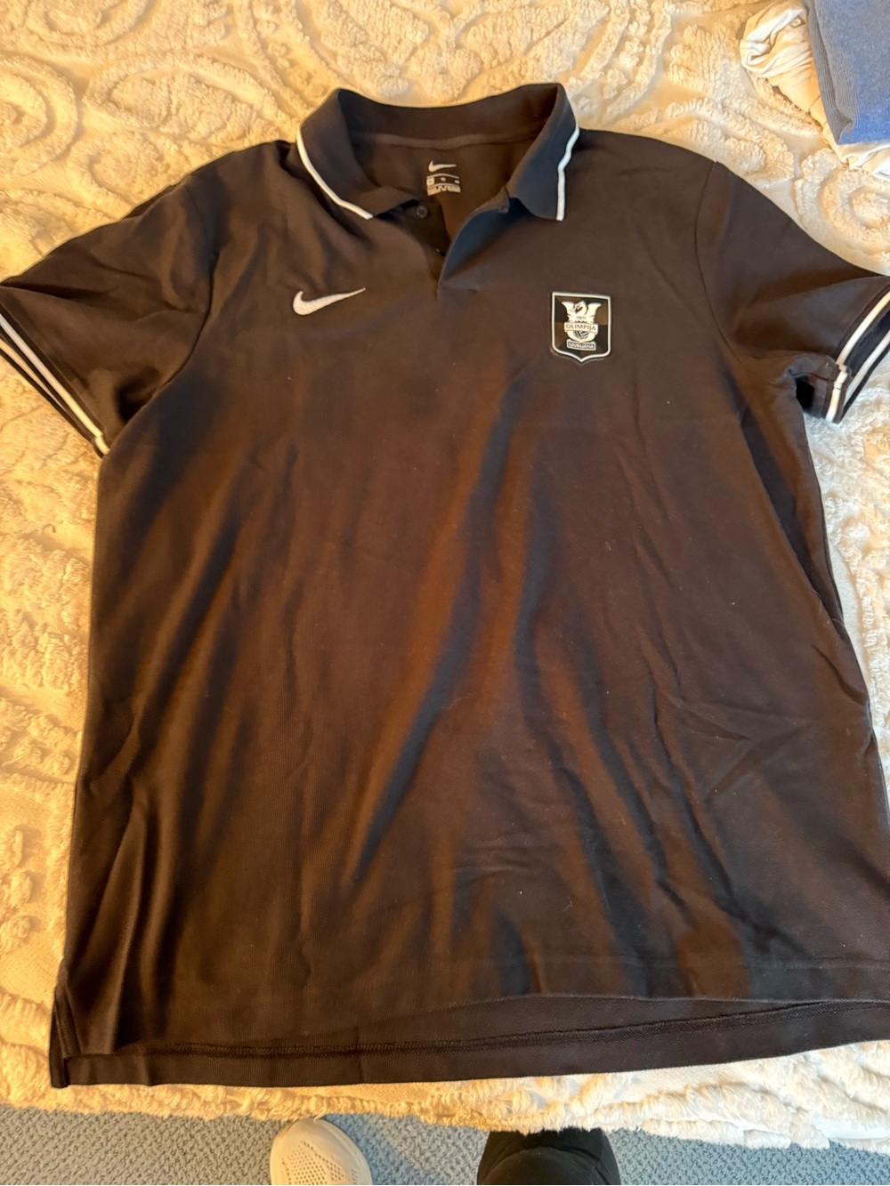 Nike Men’s Black Polo with White Trim and Club Patch